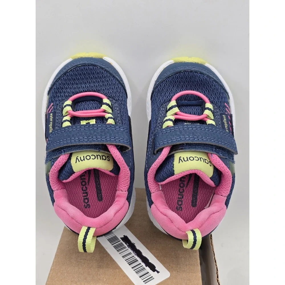 Saucony Wind‎ A/C Pink Green Hook & Loop Running Sneakers Shoes Kids 4M